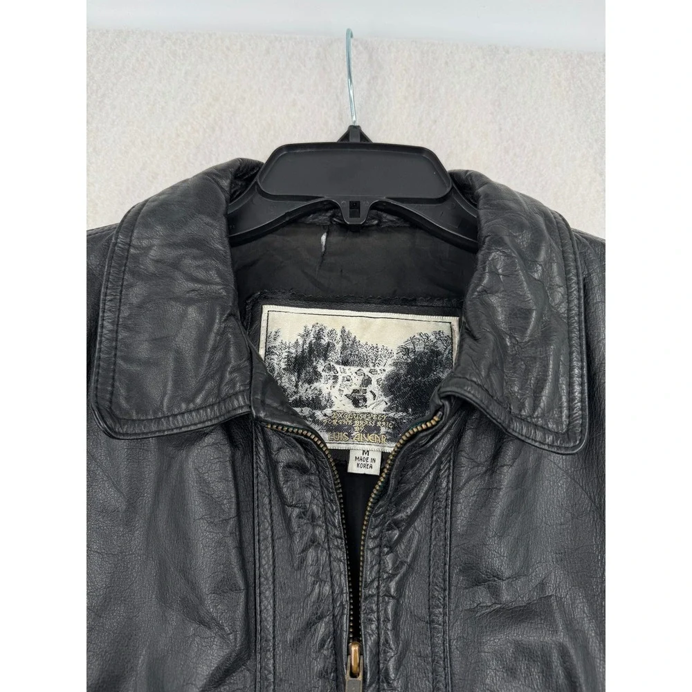 Vintage Luis Alvear Black Genuine Leather Bomber Jacket Men Medium Made in Korea